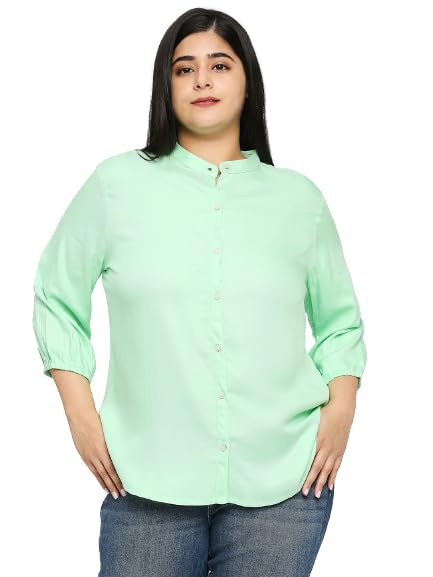 Style Quotient Plus Women Solid Green Viscose Rayon Formal Shirt