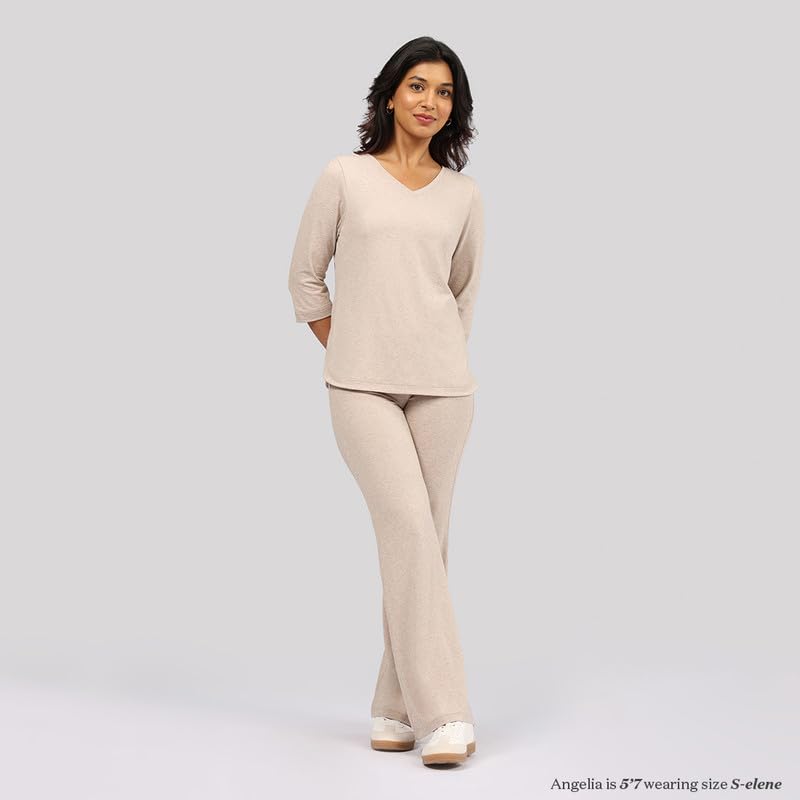 BlissClub AirMelt TM Apple Hem Tee | V-Neck | 3/4 th Sleeves | Apple Hem Bottom | Easy Drape | Weightless Fabric | Cool-to-Touch
