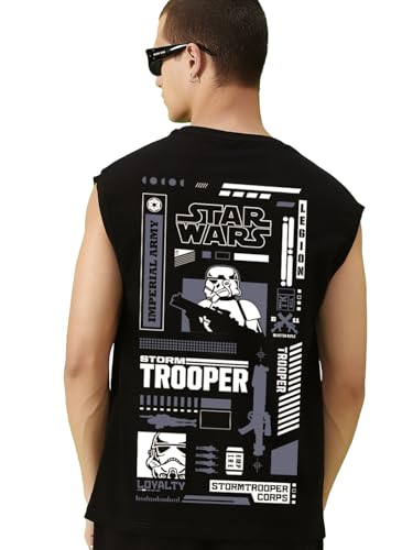 Bewakoof Official Star Wars Merchandise Storm Trooper Mens Graphic Print Oversized Fit Sleeveless Round Neck Cotton Vest_637002