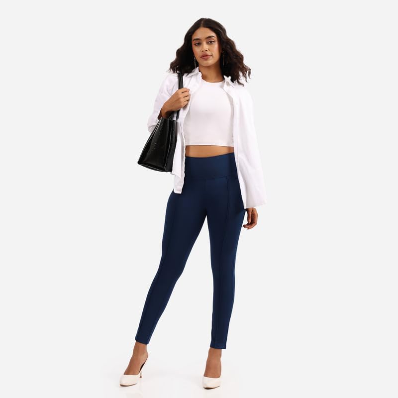 BlissClub Ultimate Sculpt Tregging Pants -Tall Above 55 | Ribbed Waistband | 2 Side Pockets | Front Pintucks | Feels Like Secon
