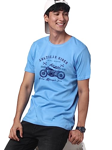 ADRO Men's Regular Fit T-Shirt (RNR-M-AME-SK-XXL_Sky Blue_XX-Large)
