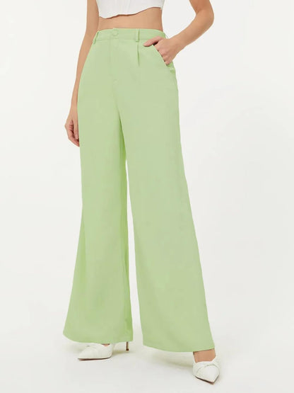 Kotty Womens High Rise Regular Fit Viscose Rayon Solid Trousers Light Green
