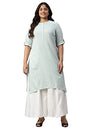 Aurelia Women Green Dobby Stripes Yarn Dyed Straight Kurta_22Aua13370P-702448_4Xl