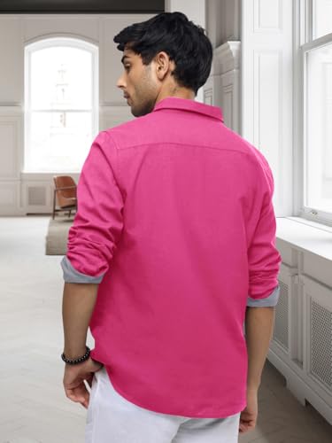 Pinkmint Casual Shirt for Men Stylish Mens Shirt Soild Regular Fit Long Sleeve Formal Wear Pink