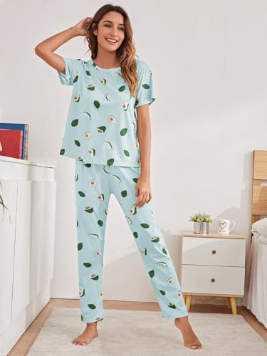 SHIENZY Womens Stylish Avacado Printed Night Suit || T-Shirt & Pyjama for Nightwear Set || Casual Lounge & Sleep Wear for Girls