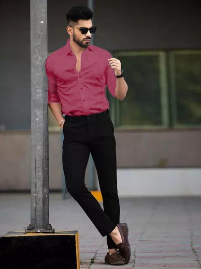 Tee Projekt Shirt for Men Cotton Plain Spread Collar Casual Shirt Parfect for ormal Wear, Home Wear, Office Wear Pink