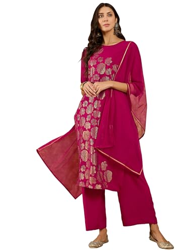 ZIYAA Women's Dark Pink Crepe Kurta,Palazzo set with Dupatta (ZISKDCR4077-RL)