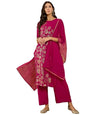 ZIYAA Women's Dark Pink Crepe Kurta,Palazzo set with Dupatta (ZISKDCR4077-RL)