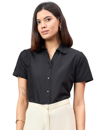 Style Quotient Women Short Sleeves Front Button and Collar Shirt