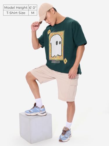 The Souled Store Soul Spirit Men And Boys Short Sleeves Round Neck Green Puff Printed Cotton Oversized T-Shirts