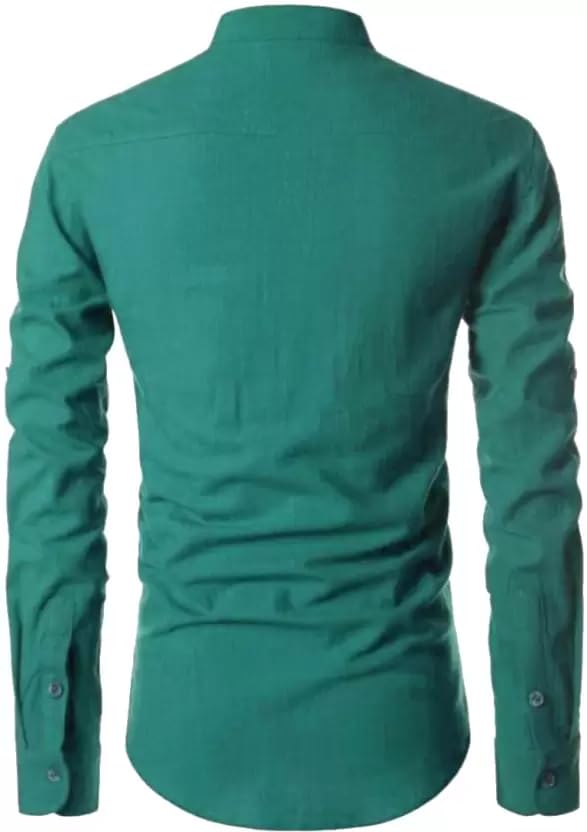 Deemoon MenS Cotton Blend Mandarin Collar Self One Design Full Sleeve Casual Short Kurta Rama