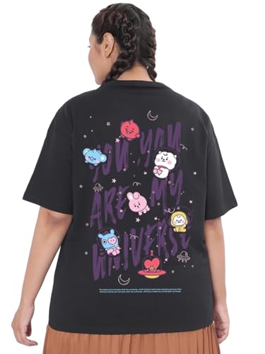 Bewakoof Womens Graphic Printed Oversized Plus Size T-Shirt_548368_Black_6XL
