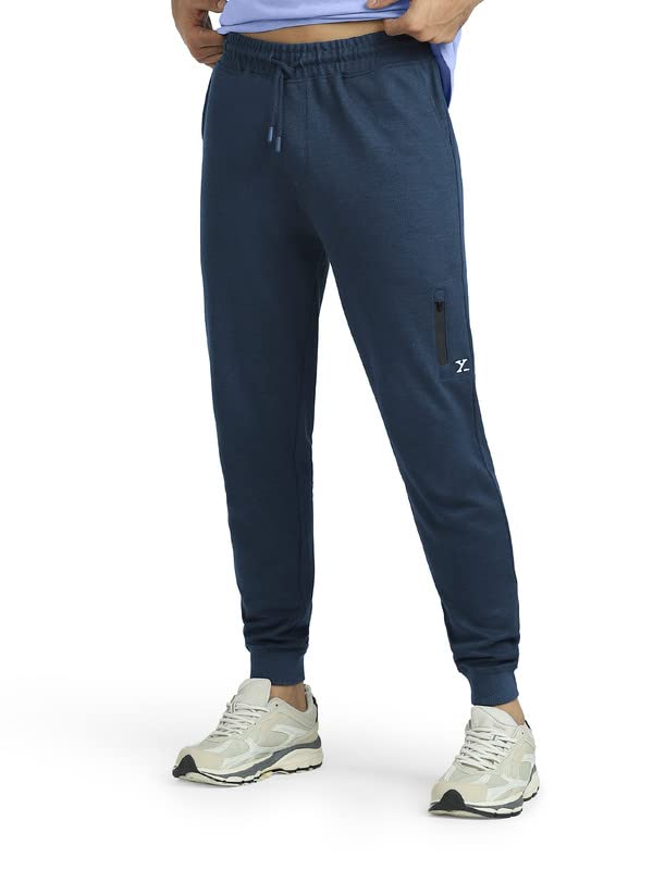 XYXX Mens Cotton Modal Joggers - Relaxed Fit, Antimicrobial, High Stretch, Sweat Absorbent Solid Ace Loungewear with Zippered P