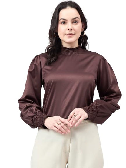 Style Quotient Women Solid Teal Satin Regular Fit Semi Formal Top