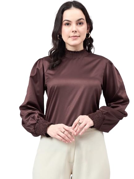 Style Quotient Women Solid Teal Satin Regular Fit Semi Formal Top