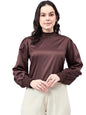 Style Quotient Women Solid Teal Satin Regular Fit Semi Formal Top