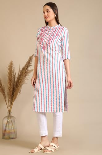 Aurelia Women's Yellow Yarn Dyed Cotton Blend Straight Kurta