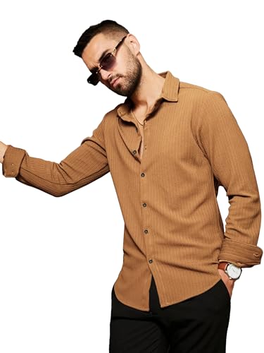 Noble Monk MenS Regular Fit Casual Shirt |Full Sleeve| Polo Neck |Casual Shirts For Men Mustard