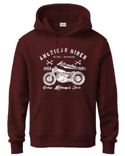 ADRO Men's Cotton Blend Neck Hooded Sweatshirt (H24-AME-MR-S_Maroon)