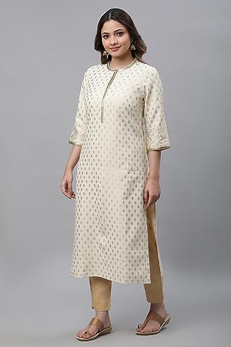 Aurelia Beige Foil Pattern Rayon Blend Regular Kurta