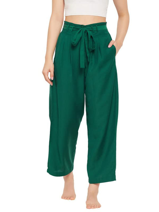 Clovia Womens Rayon Chic Basic Wide Leg Pyjama (LB0192P17_Green_XL)