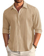 Deelmo MenS Casual Button Down Shirts Long Sleeve Linen Shirt Fashion Textured Beach Summer Shirt