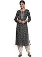 Black Printed Cotton Kurta has a gota Patti Work on Placket, Kurta has Round Neck and Three Quarter Sleeves