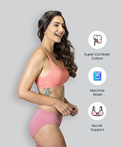 Lyra 515 Valentina Full Covarage Solid Coloured Premium Cotton Moulded C-Cup Bra For Women Peach Blossom