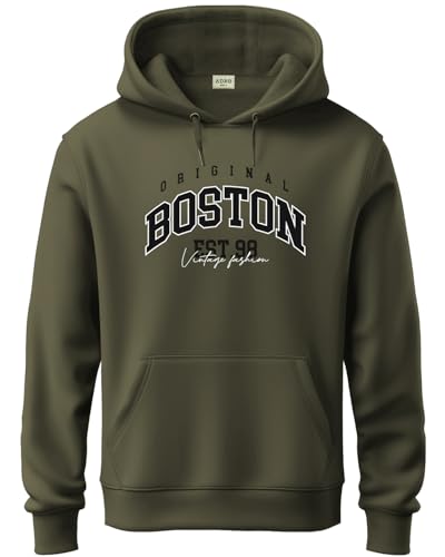 ADRO Men's Cotton Neck Hooded Sweatshirt (H24-BOST-OL-L_Olive)