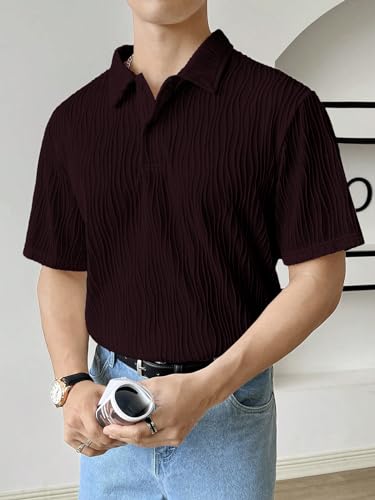Leriya Fashion Cotton T-Shirt For Men  Soft Breathable Fabric | Regular Fit Half Sleeve Collar Tee For Summer Casual Wear Burgun