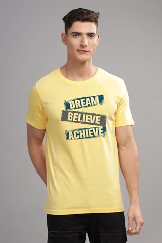 ADRO Men's Solid Regular Fit T-Shirt (RN24-DBA-LY_Light Yellow