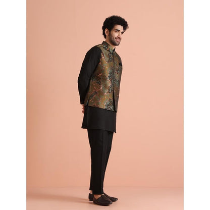 Kisah Mens Nehru Jacket|Silk Blend Fabric Semi-Casual Waistcoat Jacquard Pattern Mens Ethnic Wear|Regular Fit Mandarin Collar Sl