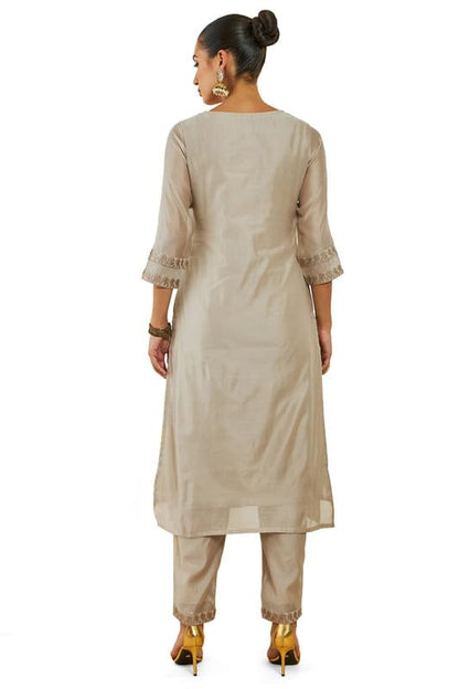 Soch Womens Beige Chanderi Kurta Set With Embroidery And Sequins