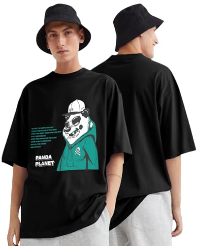 EYEBOGLER Oversized T Shirts for Men, Cotton Blend Panda Printed Round Neck Half Sleeves Casual Loose Baggy Tees Drop Shoulder B