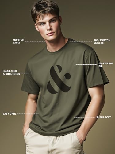 Nobero MenS Graphic Printed Regular Fit T-Shirt (1M-Twts-C0948-216X_Marine / Olive Green/Grey Melange