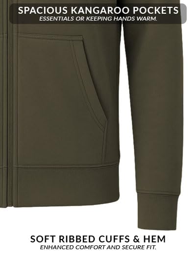 ADRO Mens Cotton Solid Zipper Hoodie Sweatshirts (ZH23-PLN-OL_Olive)