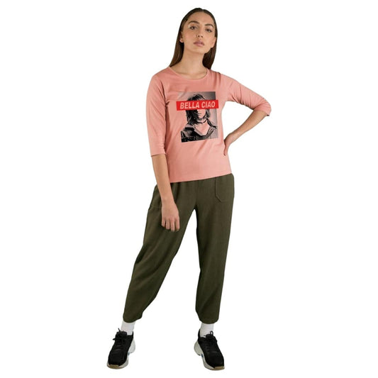 Bewakoof Womens Bella Tokyo Graphic Print 100% Cotton T-Shirt- Slim Fit, Round Neck, 3/4 Sleeve