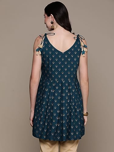 anubhutee Women's Viscose Rayon Printed Navy Blue Straight Kurti