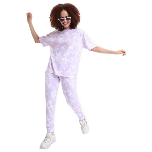 Bewakoof Womens Oversized Tie & Dye White Cotton Co-ordinates