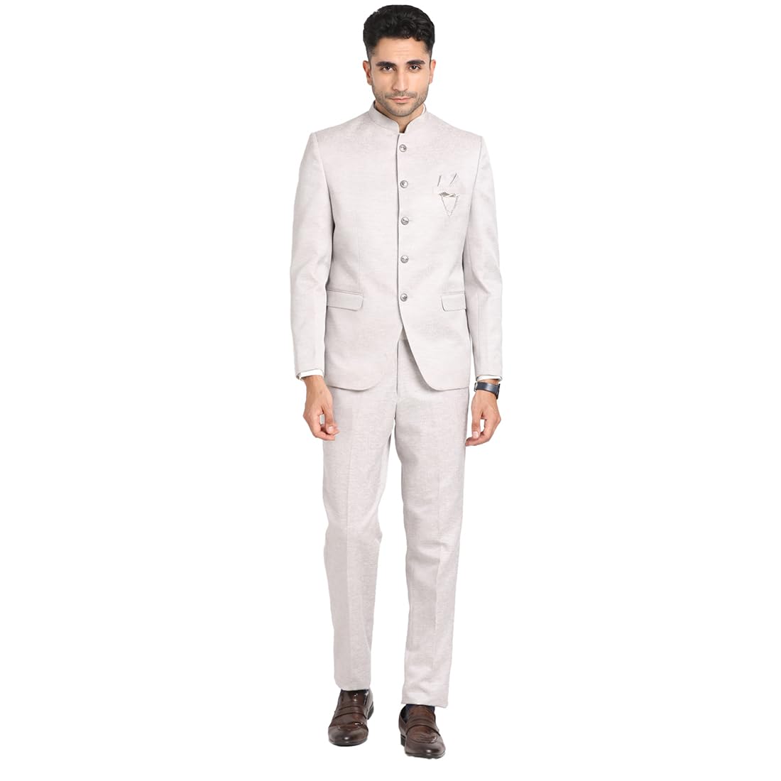 Turtle Men Terry Rayon Mandarin Collar Tailored Fit Heather Grey 2 Piece Party Suits