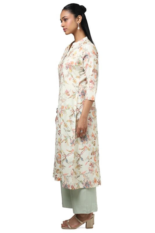 Soch Womens Cream Linen Floral Print Kurta