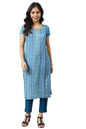 Aurelia Women's Blue Yarn Dyed Straight Kurta and Trouser Co-ord Set (Size: S)-ONVAS13363SS-702580