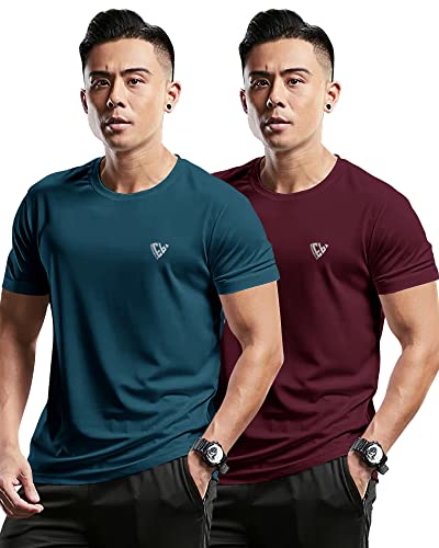 EYEBOGLER Mens Round Neck Half Sleeve Solid Dry Fit Tshirt Pack of 2