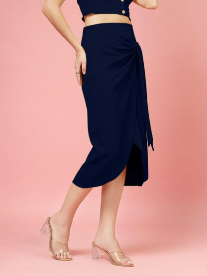 OOMPH! Stertchable Ribbed Wraparound Lycra Skirt for Women Blue - msk089