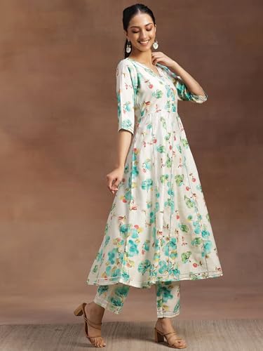 Libas WomenS Silk Blend Printed Kurta Set (35723_Off White