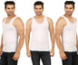 PRAKASAM COTTON Mens Combed Cotton Round Neck Sleeveless White Vest with Extended Length for Easy Tuck (Platinum) Pack of 3