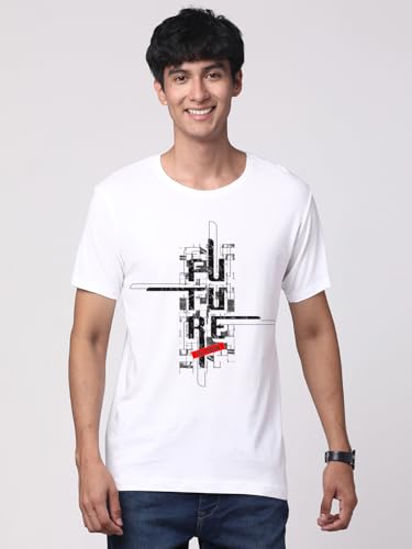 ADRO Men's Graphic Printed 100% Cotton T-Shirt - Regular Fit, Printed T-Shirts for Men (RN24-FTR-WH_White)