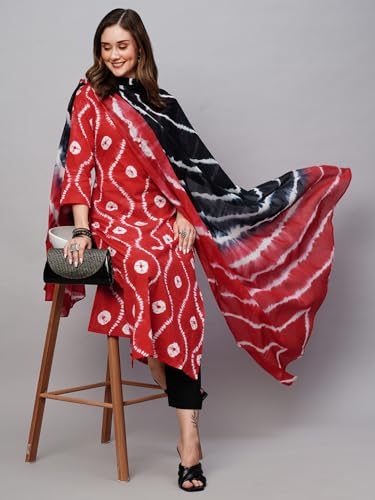 ANNI DESIGNER Women Cotton Blend Kurti with Pant and Dupatta Pack Of 2