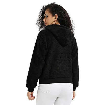 Campus Sutra Womens Black Fleece Hoodie with Zip-Closure for Casual Wear | Hooded Neck | Long Sleeve | Zipper Closure | Cotton