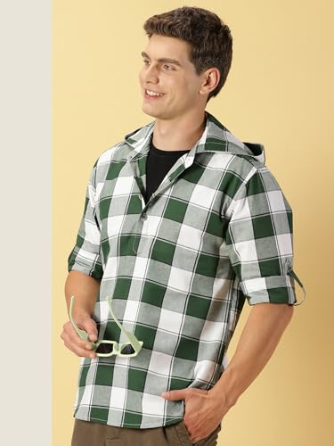 Thomas Scott 100% Cotton Checkred Hodiee Half Placket Shirts for Mens